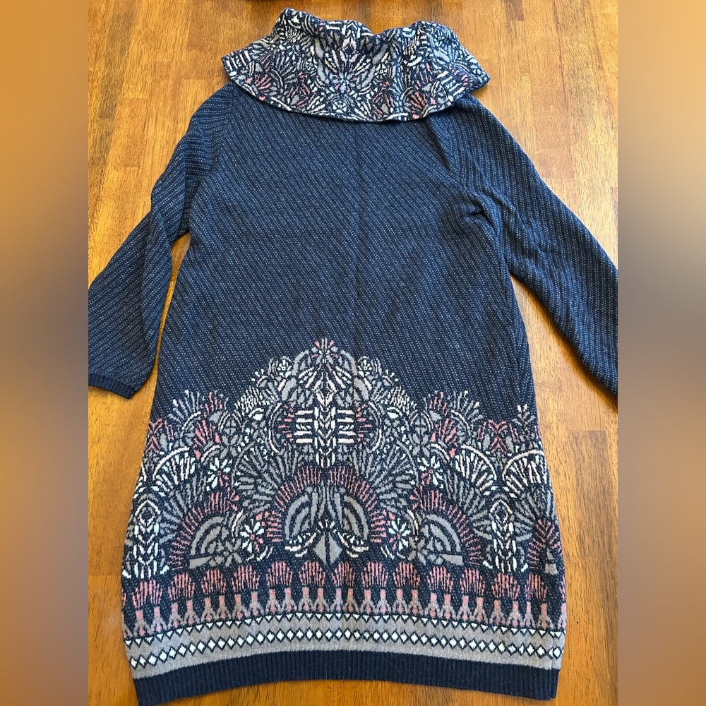 Anthropologie Moth Wool & Alpaca Blend Tunic Sweater | XS | Fair Isle Cowl Neck - Picture 9 of 10
